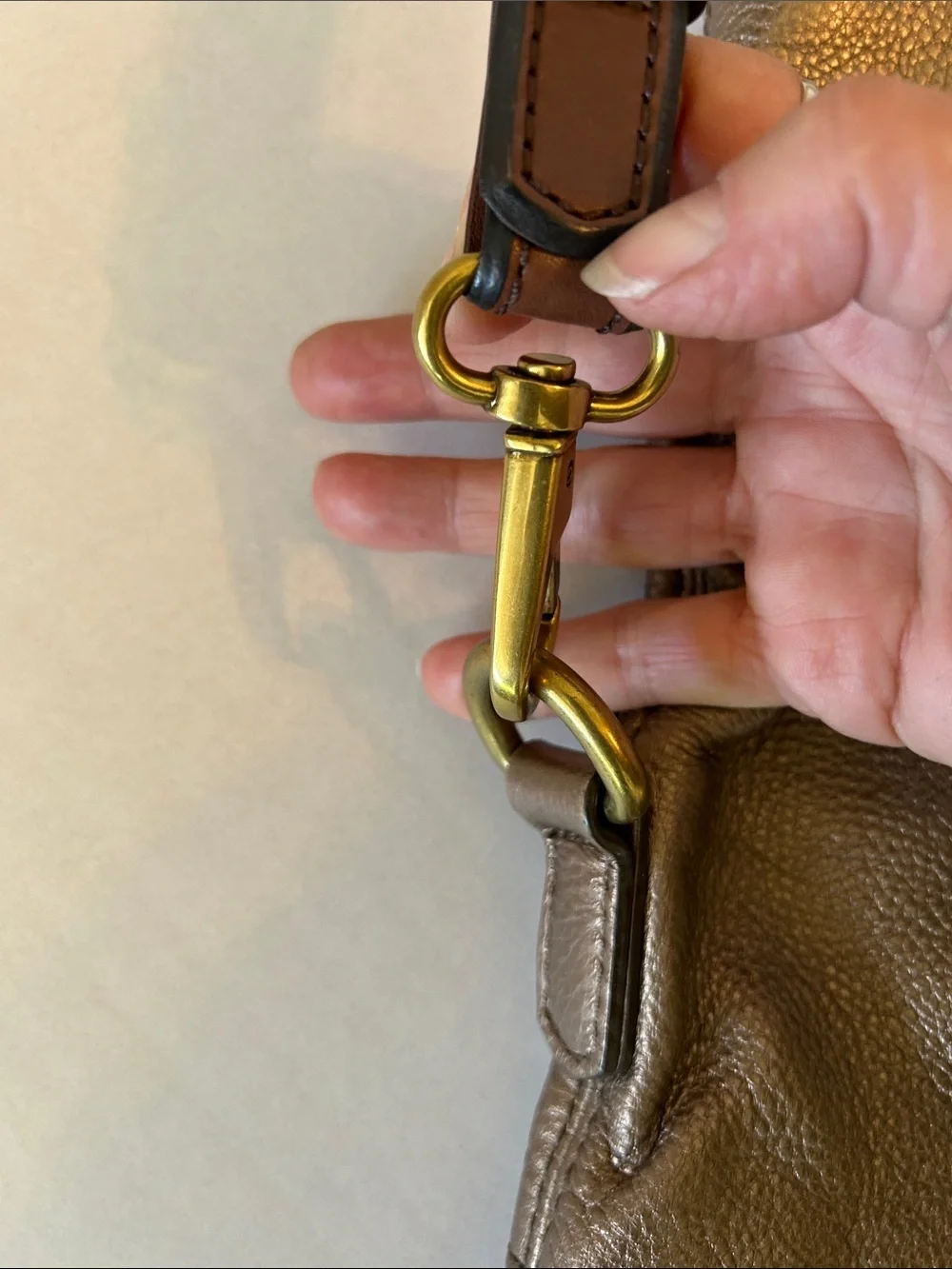 FOSSIL  LARGE  LEATHER BRONZE FOLDOVER TOTE CROSSBODY HOBO BAG